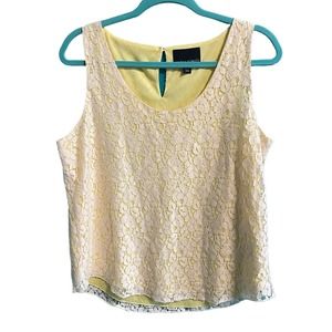 Cynthia Rowley Yellow and White Lace Tank Top Women's Large